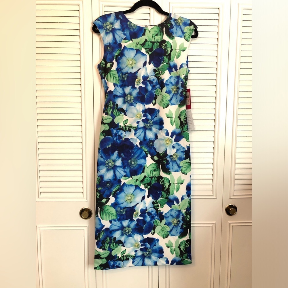 VINCE CAMUTO Sleeveless sheath dress floral blue green spring Easter party Sz 10
